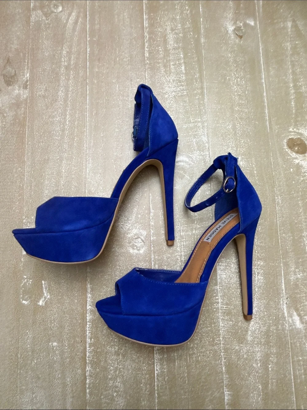 Steve Madden Stiletto Sandals Size 6 Cobalt Blue Suede Ankle-Strap